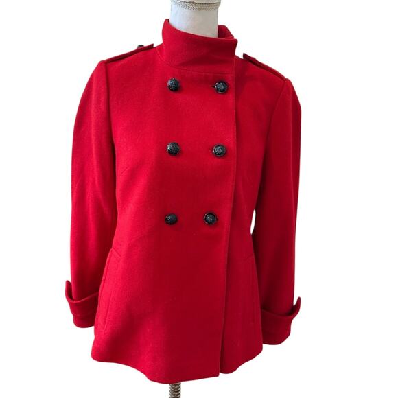 Banana Republic Military Inspired Wool Swing Pea Coat Red S - Picture 1 of 6